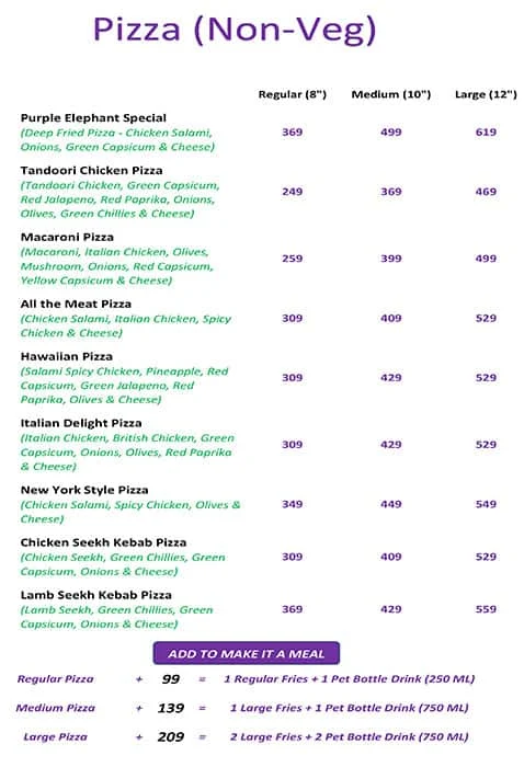 Purple elephant menu 