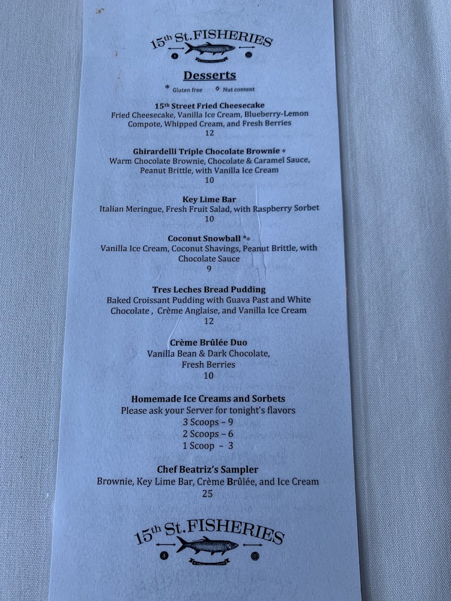 Dessert menu