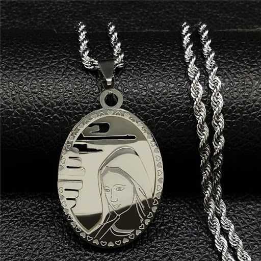 Title 2, Embossed Virgin Mary Pendant Necklace for Femal...