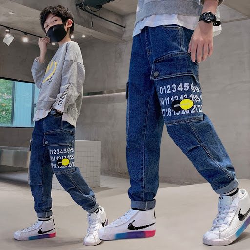 Title 3, Printed fashion girdled jeans, designed to flat...
