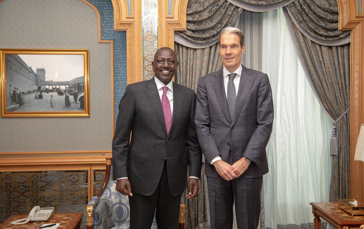 President William Ruto with PepsiCo's CEO for Africa, Middle East and South Asia, Eugene Willemsen in Riyadh, Sudi Arabia on October 24, 2023