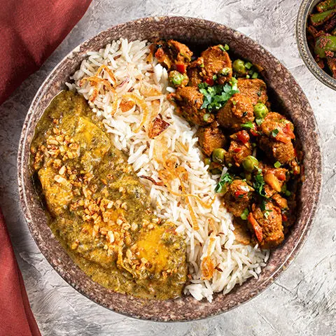 Lasooni Methi Chicken, Soya Masala Sabzi & Jeera Pulao