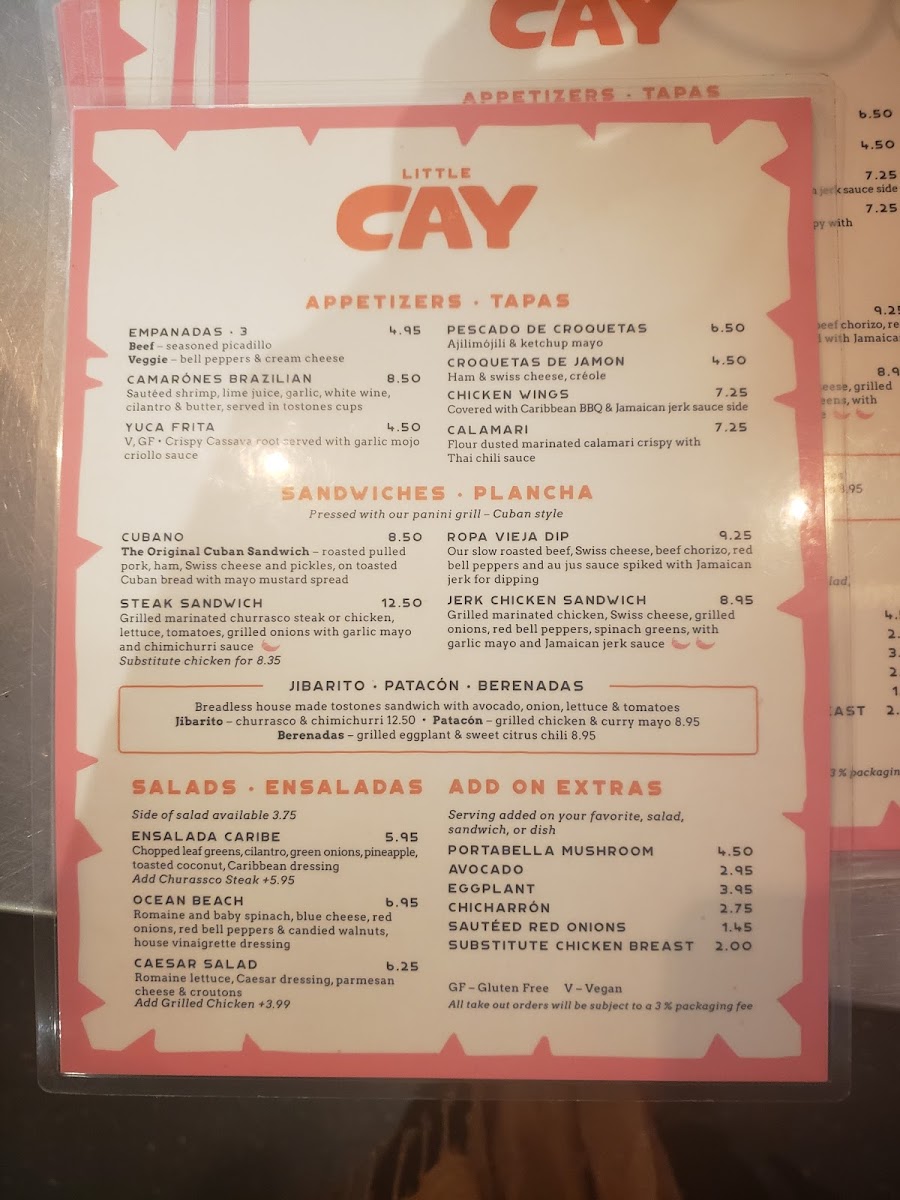 Little Cay OB gluten-free menu