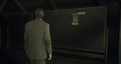 Examine the writing board in the room and return to writing