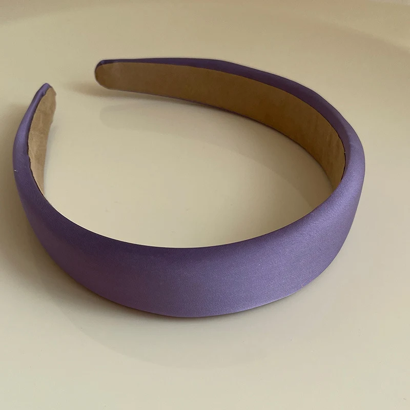 Retro Satijnen Hoofdband met Spons, Effen Kleur, Franse Stijl, Eenvoudig en Breed, Haaraccessoires voor Dames
