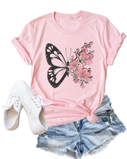 Flower Butterfly Style Trend Clothing Fashion T-Shirt Car... - 0