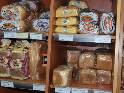 Breads displayed in a shop.