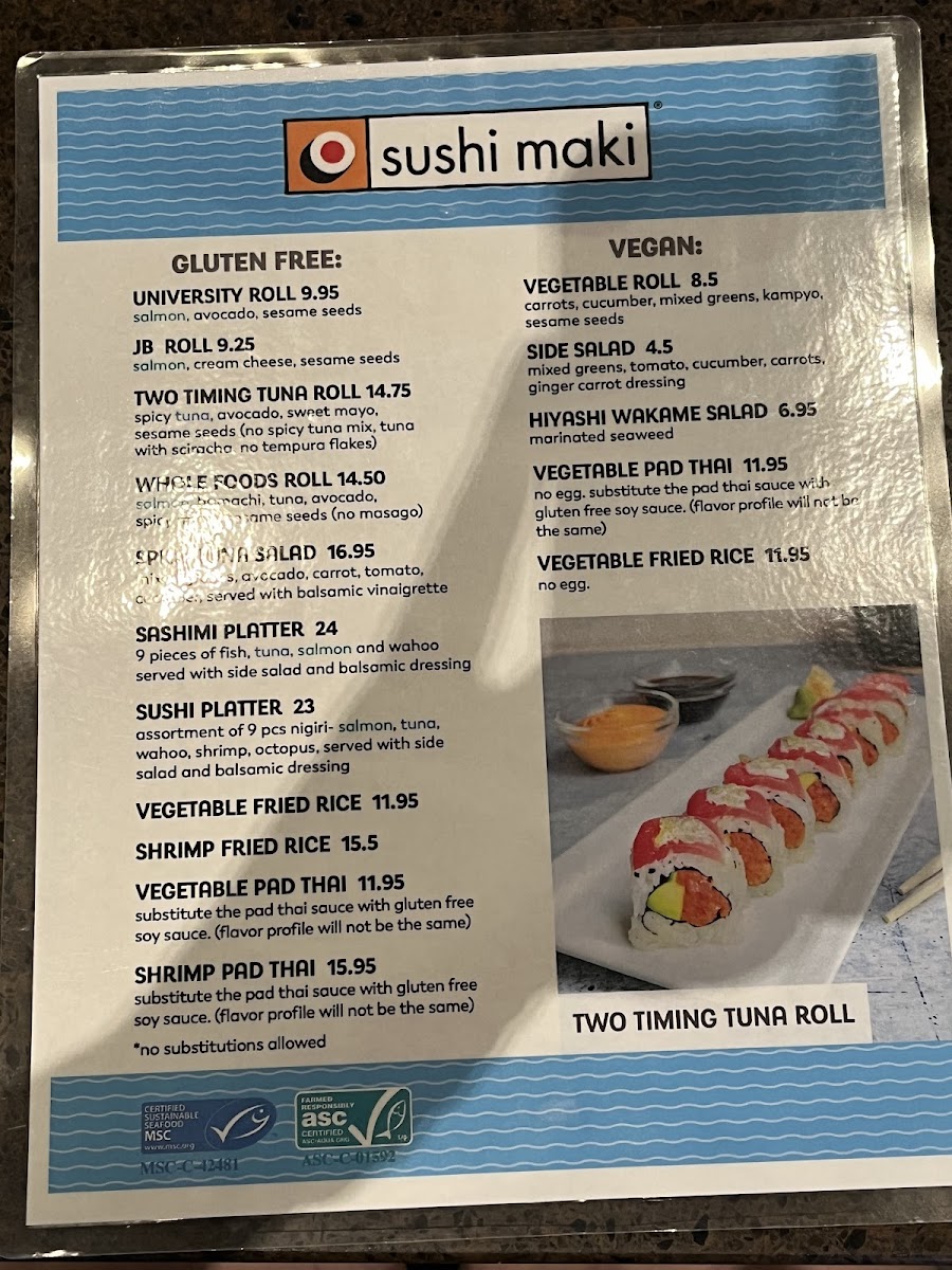 Sushi Maki gluten-free menu