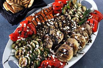 Grilled Vegetables with Goat Cheese and Balsamic Glaze