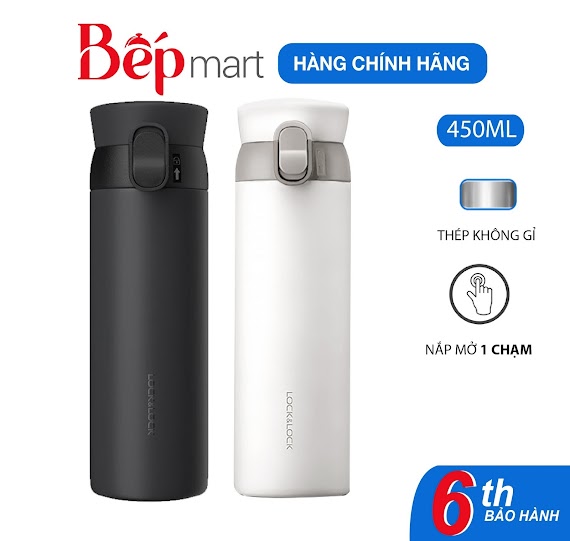 Bình Giữ Nhiệt Lock&Lock Lhc3240 Wannabe One Touch 450Ml - Hàng Chính Hãng, Chất Liệu Thép Không Gỉ Sus316 - Bepmart