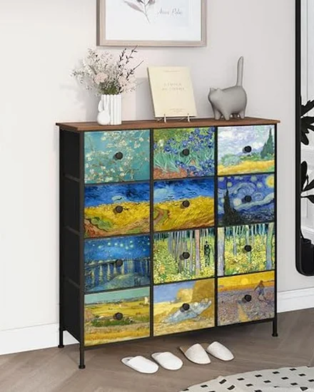 12-Drawer Fabric Dresser Chest Van Gogh Style Bedroom Sto... - 2