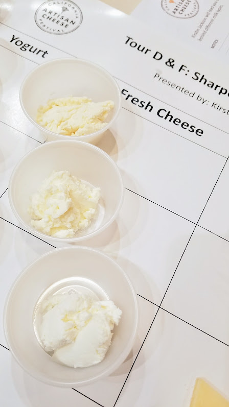 Artisan Cheese Festival tour 2018, it started with a blind tasting of 3 yogurts, 3 fresh cheeses, and 3 aged cheeses and learned how to identify between different animal milks used in the products with Kirstin Jackson