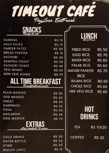 TimeOut Cafe menu 