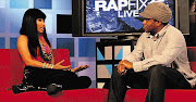 Nicki Minaj, left, chats to a guest on the reality music show Rapfix on MTV Base