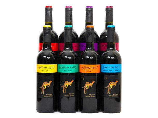 The range of wine bottles from the Australian Yellow tail brand that  features a kangaroo.