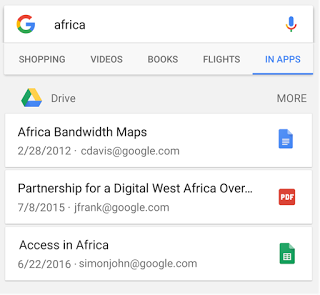 Screenshot of searching Drive files in the Google app on Android