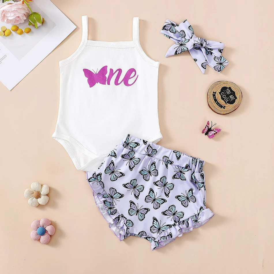 Baby meisjes romper kruippakje, tweedelige set met vlinderprint, perfect voor kruipen en ontdekken, comfortabel.