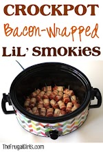 Bacon-wrapped Lil'Smokies was pinched from <a href="http://thefrugalgirls.com/2013/11/crockpot-bacon-wrapped-smokies-recipe.html" target="_blank">thefrugalgirls.com.</a>