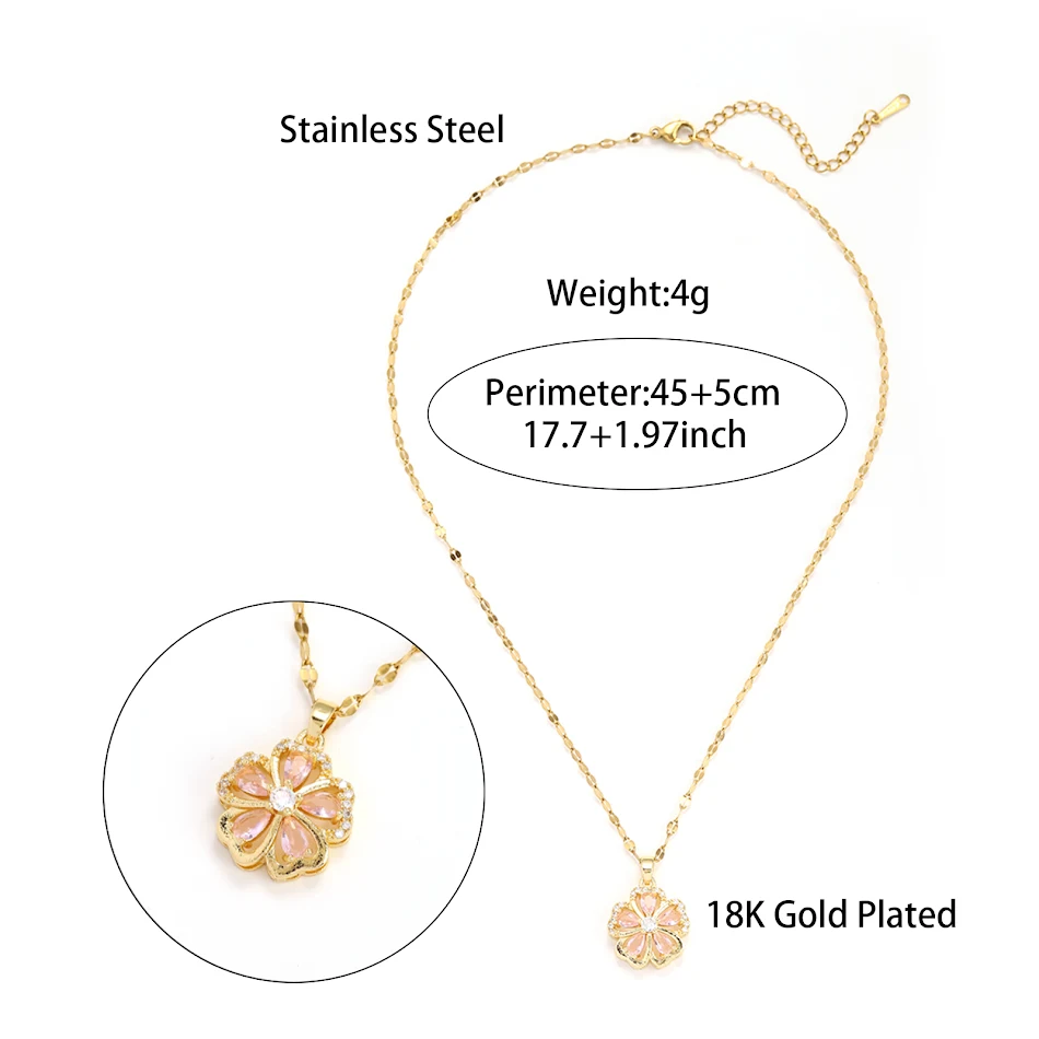 Colar com pingente de flor de zircônia rosa e vermelha, design luxuoso e novo. Ideal para realçar o seu temperamento e elegância.
