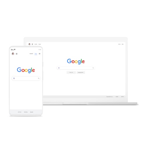 מחשב נייד וטלפון עם חיפוש Google