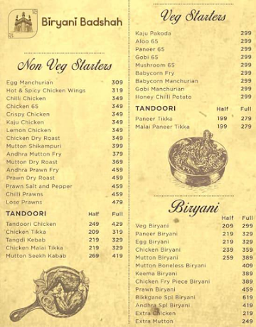 Biryani Badshah menu 