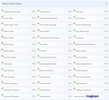 New Zaika menu 