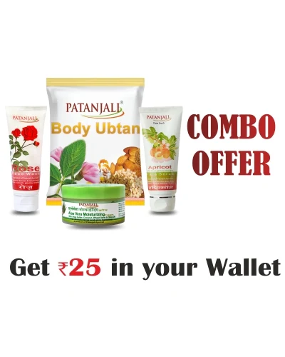 Patanjali Nourishing Body Combo- Body Ubtan 100 Gm+Rose Face Wash 60 Ml+Moisturizer Cream 50 Gm +Apricot Face Scrub 60 Gm- Rs 25 Off - 270 gm