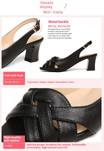 Title 5, Woven chunky heel peep toe shoes offer comforta...