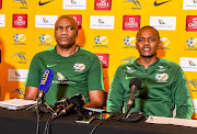 Bafana Bafana coach Molefi Ntseki (left) and team doctor Thulani Ngwenya address a press conference at Crowne Plaza Hotel in Rosebank, Johannesburg on Saturday morning.