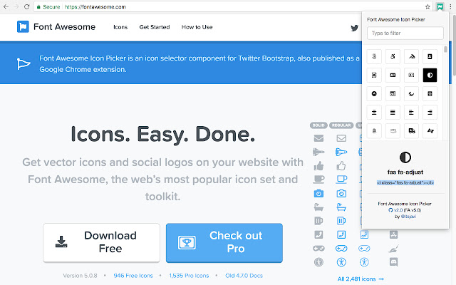 Font Awesome Icon Picker chrome extension