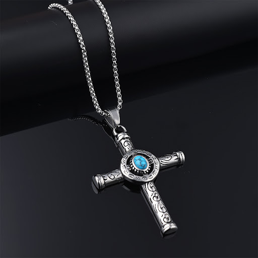 Title 4, Vintage Turquoise Cross Pendant Necklace Orname...