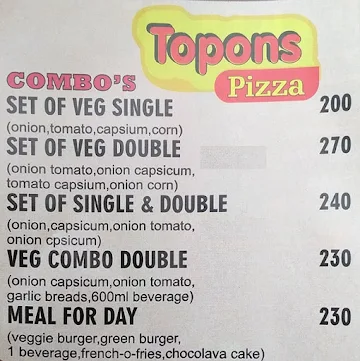 Topons Pizza menu 