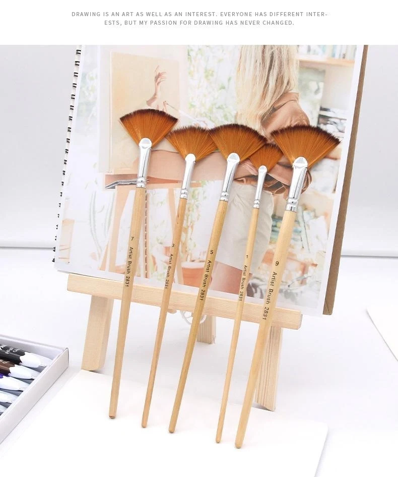 5 PC Art Studio Student Two-tone Nylon Fan Pen Suit. Perfect for fan techniques, blending, and creating unique textures 
