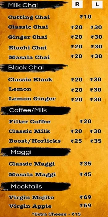 Madrasi Cutting Chai menu 