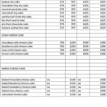 Mad About Cakes menu 