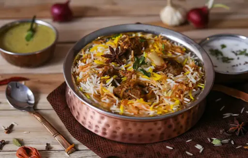 Mutton Dum Biryani Full( With Salan And Raita ) Serves 1 To 2