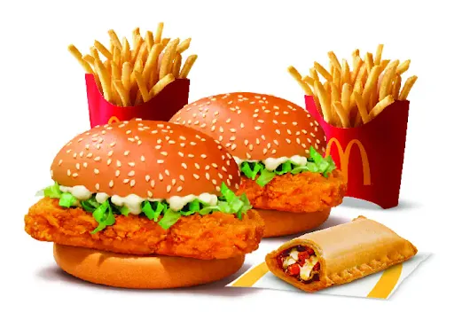 2 McSpicy Chicken Burger + 2 Fries (M) + Veg Pizza McPuff