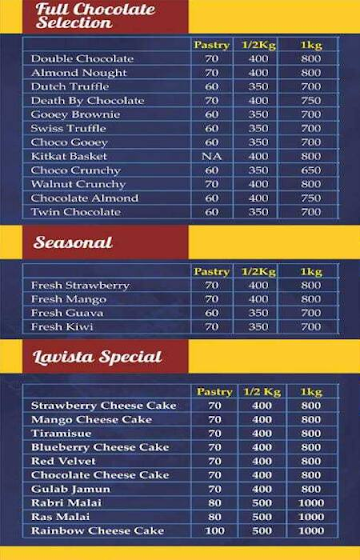 Lavista Cake Shop menu 