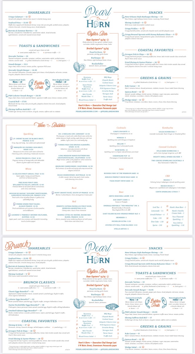 Pearl & Horn gluten-free menu