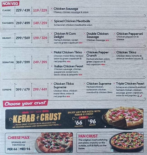 Pizza Hut menu 