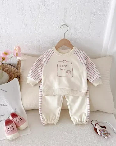 Kinder set gestreepte sweatshirt en - 0