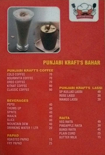 Punjabi Kraft menu 