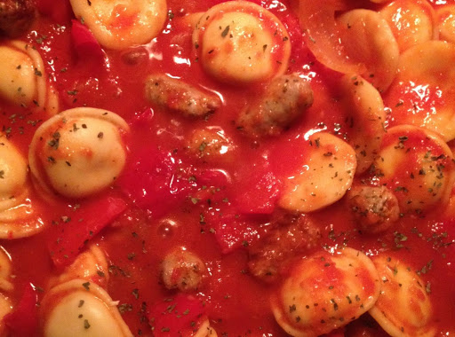 Ravioli with Sausage & Peppers.  Yum!