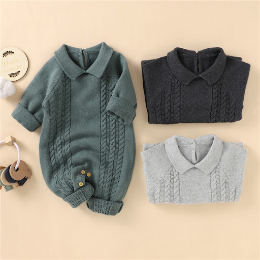 Title 1, Baby knit jumpsuit with a lapel, perfect for go...