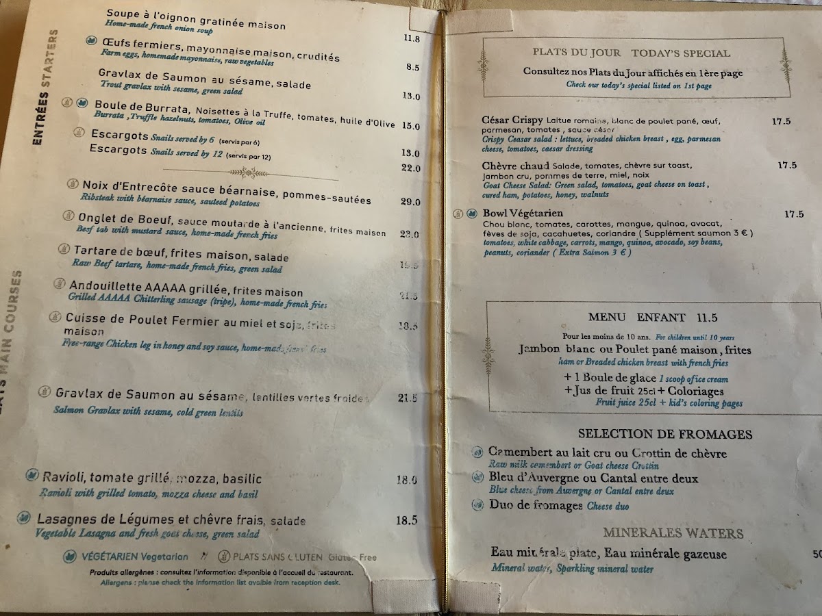 Brasserie Les Deux Palais gluten-free menu