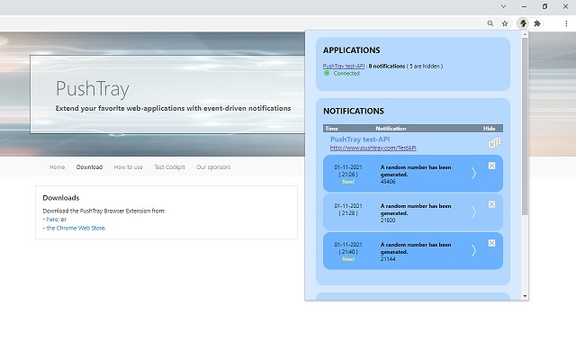 PushTray chrome extension