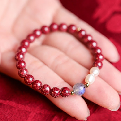 Title 5, Vermillion Pearl Moonstone Couple Simple Bracel...
