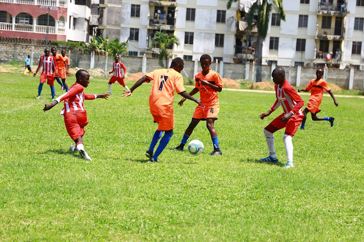 Mombasa Under 17 team [Orange] take on Kilifi Under 17 team at Mbaraki ground on Thursday.