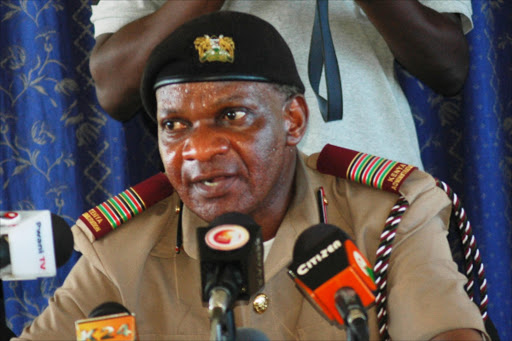 Mombasa county commissioner Nelson Marwa addressing journalists at office in Mombasa on Thursday. Photo Andrew Kasuku