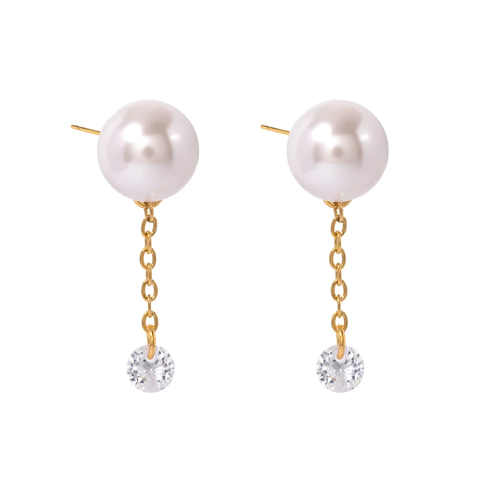 Elegantes pendientes colgantes de perlas y circonitas, perfectos para añadir un toque sofisticado y femenino a tu look diario o especial.